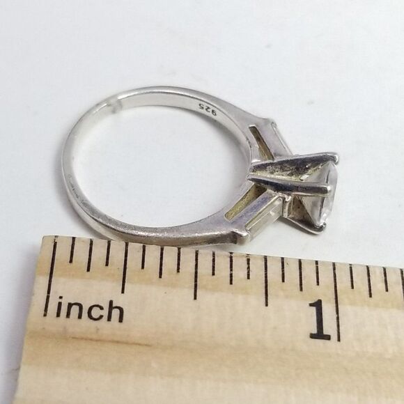 Vintage Sterling Silver CZ Solitaire Ring, Size 7 Band, Sparkly, RJ, Estate - Picture 8 of 9